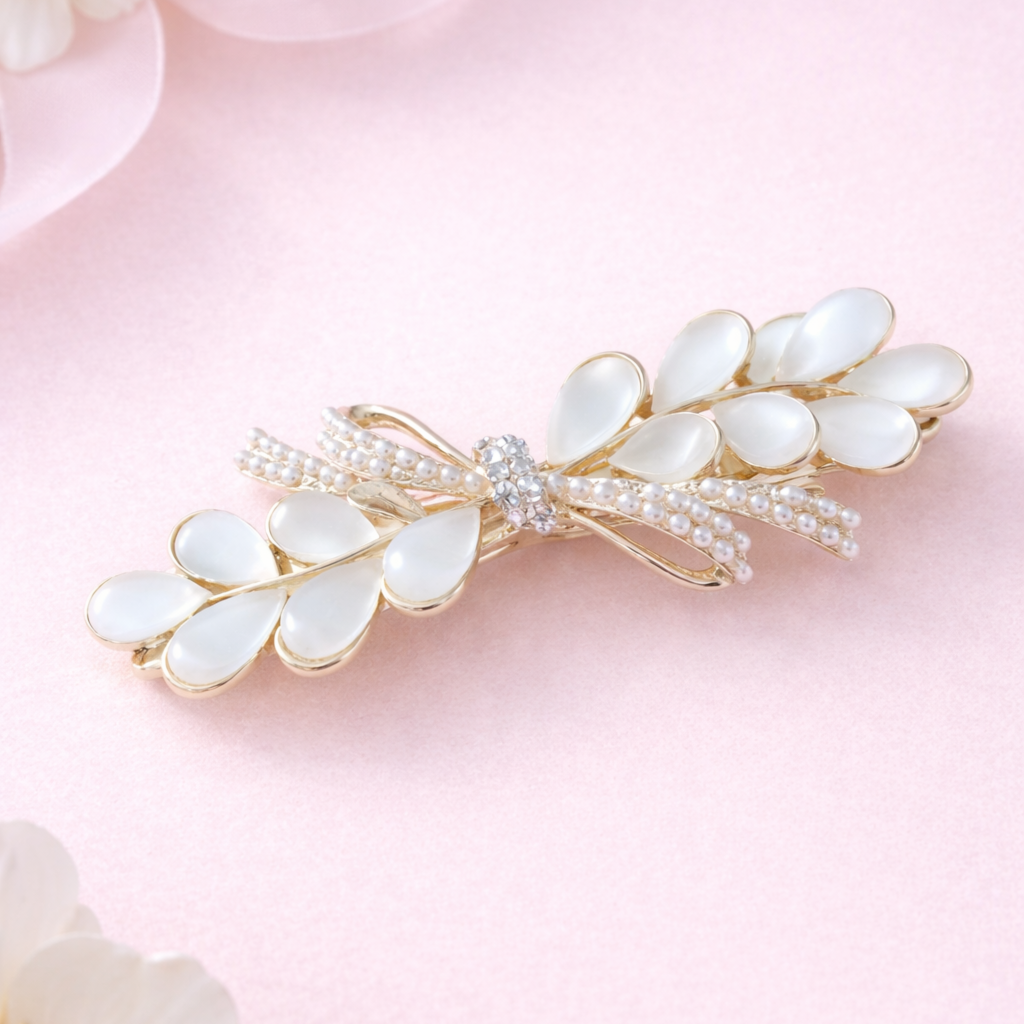 Francouzská spona do vlasů s perličkami a perleťovými lístky KOZITTA3